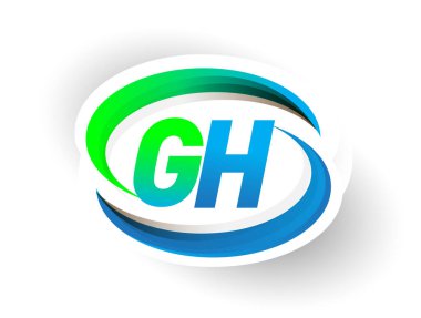 İlk harf GH logotype şirketi adı mavi ve yeşil renkli Swoosh tasarımı, modern logo konsepti. iş ve şirket kimliği için vektör logosu.