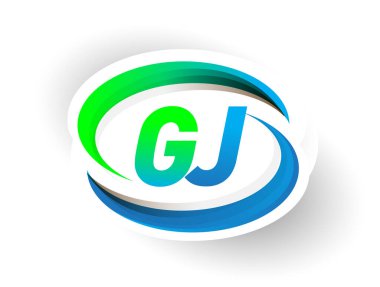 İlk harf GJ logotype şirketinin adı mavi ve yeşil renkli Swoosh tasarımı, modern logo konsepti. iş ve şirket kimliği için vektör logosu.