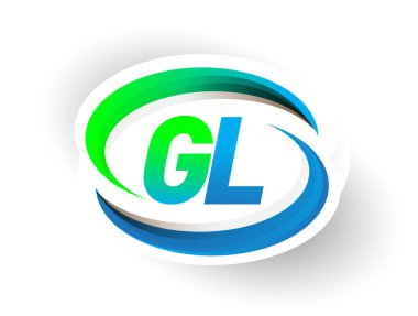 İlk harf GL logotype şirketi adı mavi ve yeşil renkli Swoosh tasarımı, modern logo konsepti. iş ve şirket kimliği için vektör logosu.