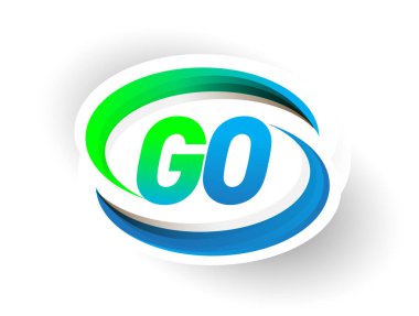 GO logotype şirketinin ilk harfi. Renkli mavi ve yeşil renkli Swoosh tasarımı, modern logo kavramı. iş ve şirket kimliği için vektör logosu.