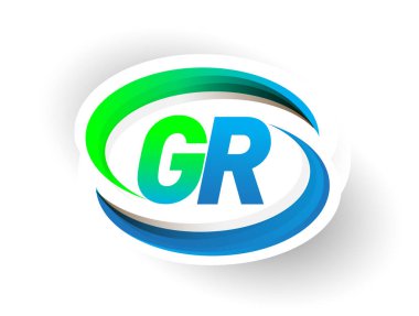 İlk harf GR logotype şirketi adı mavi ve yeşil renkli Swoosh tasarımı, modern logo konsepti. iş ve şirket kimliği için vektör logosu.