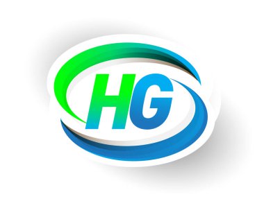 İlk harf HG logotype şirketi adı mavi ve yeşil renkli Swoosh tasarımı, modern logo konsepti. iş ve şirket kimliği için vektör logosu.