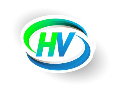 İlk harf HV logotype şirketi adı mavi ve yeşil renkli Swoosh tasarımı, modern logo konsepti. iş ve şirket kimliği için vektör logosu.