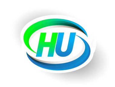 İlk harf HU logotype şirketi adı mavi ve yeşil renkli Swoosh tasarımı, modern logo konsepti. iş ve şirket kimliği için vektör logosu.