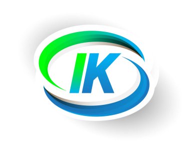 İlk harf IK logotype şirketi adı mavi ve yeşil renkli Swoosh tasarımı, modern logo konsepti. iş ve şirket kimliği için vektör logosu.