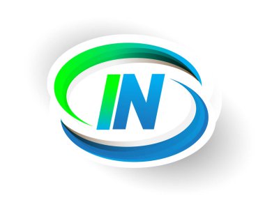 İlk harf In logotype şirketi adı mavi ve yeşil renkli Swoosh tasarımı, modern logo konsepti. iş ve şirket kimliği için vektör logosu.