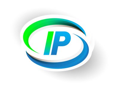 İlk harf IP logotype şirketi adı mavi ve yeşil renkli Swoosh tasarımı, modern logo konsepti. iş ve şirket kimliği için vektör logosu.