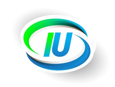 İlk harfi IU logotype şirketi adı mavi ve yeşil renkli Swoosh tasarımı, modern logo konsepti. iş ve şirket kimliği için vektör logosu.