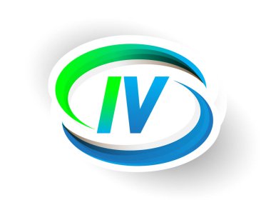 İlk harf IV logotype şirketi adı mavi ve yeşil renkli Swoosh tasarımı, modern logo konsepti. iş ve şirket kimliği için vektör logosu.