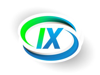 İlk harf IX logotype şirketi adı mavi ve yeşil renkli Swoosh tasarımı, modern logo konsepti. iş ve şirket kimliği için vektör logosu.