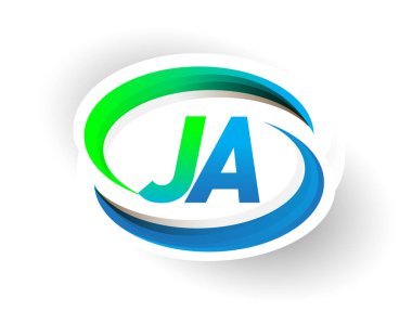 İlk harf JA logotype şirketi adı mavi ve yeşil renkli Swoosh tasarımı, modern logo konsepti. iş ve şirket kimliği için vektör logosu.