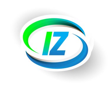 İlk harf IZ logotype şirketi adı mavi ve yeşil renkli Swoosh tasarımı, modern logo konsepti. iş ve şirket kimliği için vektör logosu.