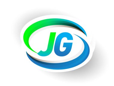 İlk harf JG logotype şirketi adı mavi ve yeşil renkli Swoosh tasarımı, modern logo konsepti. iş ve şirket kimliği için vektör logosu.