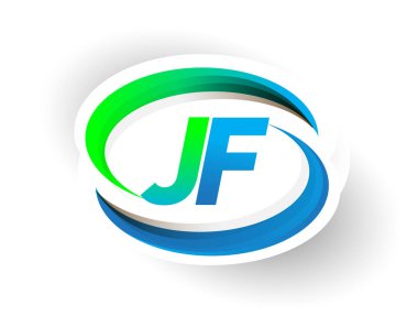 İlk harf JF logotype şirketi adı mavi ve yeşil renkli Swoosh tasarımı, modern logo konsepti. iş ve şirket kimliği için vektör logosu.