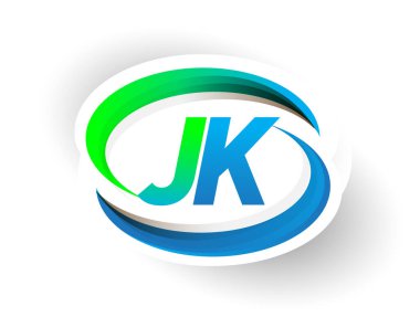 İlk harf JK logotype şirketi adı mavi ve yeşil renkli Swoosh tasarımı, modern logo konsepti. iş ve şirket kimliği için vektör logosu.
