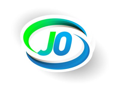 İlk harf JO logotype şirketi adı mavi ve yeşil renkli Swoosh tasarımı, modern logo konsepti. iş ve şirket kimliği için vektör logosu.