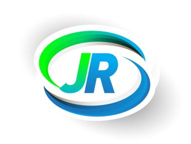 İlk harf JR logotype şirketi adı mavi ve yeşil renkli Swoosh tasarımı, modern logo konsepti. iş ve şirket kimliği için vektör logosu.