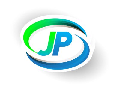 İlk harf JP logotype şirketi adı mavi ve yeşil renkli Swoosh tasarımı, modern logo konsepti. iş ve şirket kimliği için vektör logosu.