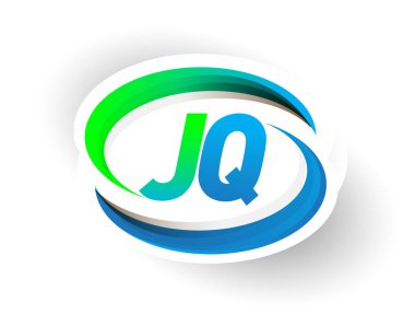 İlk harf JQ logotype şirketi adı mavi ve yeşil renkli Swoosh tasarımı, modern logo konsepti. iş ve şirket kimliği için vektör logosu.