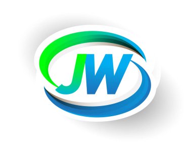 İlk harf JW logotype şirketi adı mavi ve yeşil renkli Swoosh tasarımı, modern logo konsepti. iş ve şirket kimliği için vektör logosu.