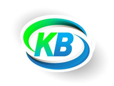 İlk harf KB logotype şirketi adı mavi ve yeşil renkli Swoosh tasarımı, modern logo konsepti. iş ve şirket kimliği için vektör logosu.