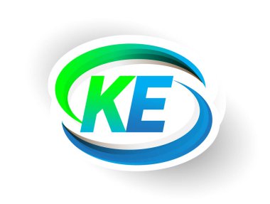 İlk harf KE logotype şirketi adı mavi ve yeşil renkli Swoosh tasarımı, modern logo konsepti. iş ve şirket kimliği için vektör logosu.
