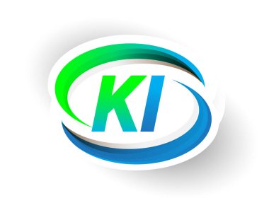 İlk harf KI logotype şirketi adı mavi ve yeşil renkli Swoosh tasarımı, modern logo konsepti. iş ve şirket kimliği için vektör logosu.