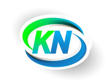 İlk harf KN logotype şirketi adı mavi ve yeşil renkli Swoosh tasarımı, modern logo konsepti. iş ve şirket kimliği için vektör logosu.