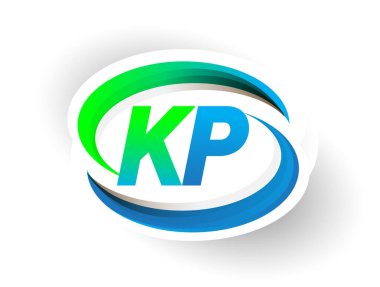 İlk harf KP logotype şirketi adı mavi ve yeşil renkli Swoosh tasarımı, modern logo konsepti. iş ve şirket kimliği için vektör logosu.