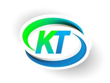 İlk harf KT logotype şirketi adı mavi ve yeşil renkli Swoosh tasarımı, modern logo konsepti. iş ve şirket kimliği için vektör logosu.