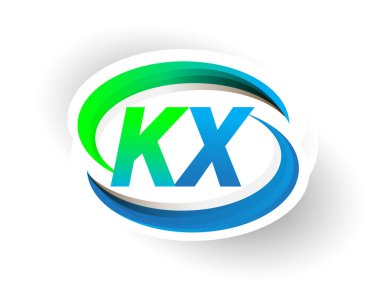İlk harf KX logotype şirketi adı mavi ve yeşil renkli Swoosh tasarımı, modern logo konsepti. iş ve şirket kimliği için vektör logosu.