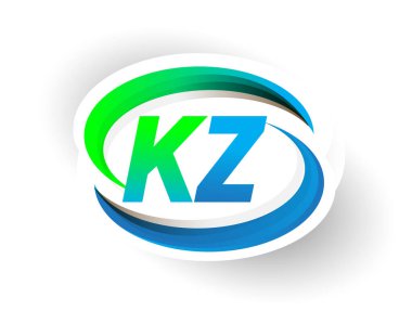 İlk harf KZ logotype şirketi adı mavi ve yeşil renkli Swoosh tasarımı, modern logo konsepti. iş ve şirket kimliği için vektör logosu.