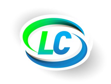 İlk harf LC logotype şirketi adı mavi ve yeşil renkli Swoosh tasarımı, modern logo konsepti. iş ve şirket kimliği için vektör logosu.