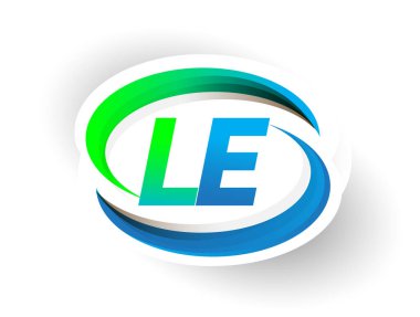 İlk harf LE logotype şirketi adı mavi ve yeşil renkli Swoosh tasarımı, modern logo konsepti. iş ve şirket kimliği için vektör logosu.