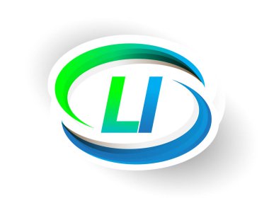 İlk harf LI logotype şirketi adı mavi ve yeşil renkli Swoosh tasarımı, modern logo konsepti. iş ve şirket kimliği için vektör logosu.