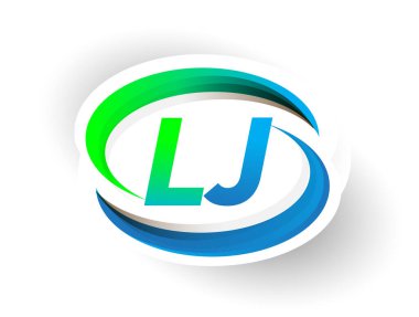 İlk harf LJ logotype şirketi adı mavi ve yeşil renkli Swoosh tasarımı, modern logo konsepti. iş ve şirket kimliği için vektör logosu.