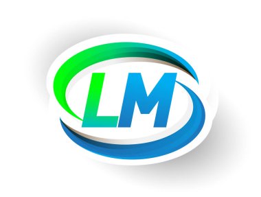 İlk harf LM logotype şirketi adı mavi ve yeşil renkli Swoosh tasarımı, modern logo konsepti. iş ve şirket kimliği için vektör logosu.