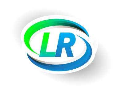 İlk harf LR logotype şirketi adı mavi ve yeşil renkli Swoosh tasarımı, modern logo konsepti. iş ve şirket kimliği için vektör logosu.