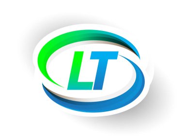 İlk harf LT logotype şirketi adı mavi ve yeşil renkli Swoosh tasarımı, modern logo konsepti. iş ve şirket kimliği için vektör logosu.
