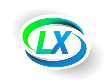 İlk harf LX logotype şirketi adı mavi ve yeşil renkli Swoosh tasarımı, modern logo konsepti. iş ve şirket kimliği için vektör logosu.