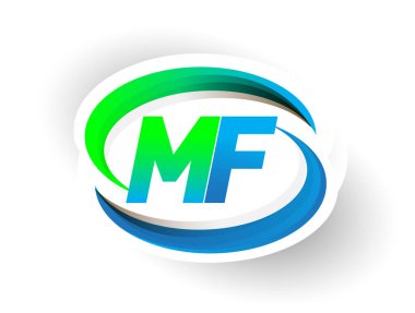 İlk harf MF logotype şirketi adı mavi ve yeşil renkli Swoosh tasarımı, modern logo konsepti. iş ve şirket kimliği için vektör logosu.