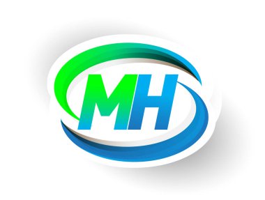 İlk harf MH logotype şirketi adı mavi ve yeşil renkli Swoosh tasarımı, modern logo konsepti. iş ve şirket kimliği için vektör logosu.