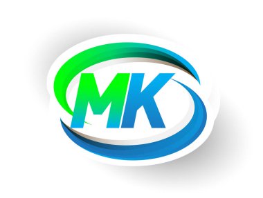 İlk harf MK logotype şirketi adı mavi ve yeşil renkli Swoosh tasarımı, modern logo konsepti. iş ve şirket kimliği için vektör logosu.