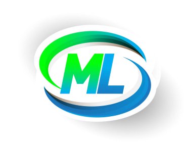İlk harf ML logotype şirketi adı mavi ve yeşil renkli Swoosh tasarımı, modern logo konsepti. iş ve şirket kimliği için vektör logosu.