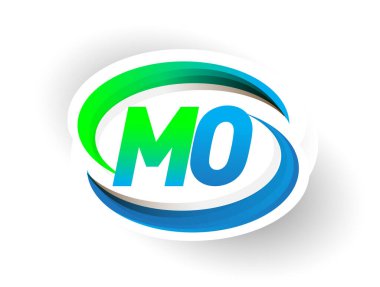 İlk harf MO logotype şirketi adı mavi ve yeşil renkli Swoosh tasarımı, modern logo konsepti. iş ve şirket kimliği için vektör logosu.