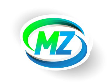 İlk harf MZ logotype şirketi adı mavi ve yeşil renkli Swoosh tasarımı, modern logo konsepti. iş ve şirket kimliği için vektör logosu.