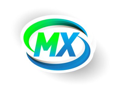İlk harf MX logotype şirketi adı mavi ve yeşil renkli Swoosh tasarımı, modern logo konsepti. iş ve şirket kimliği için vektör logosu.