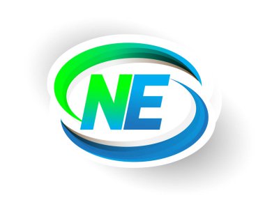 İlk harf NE logotype şirketi adı mavi ve yeşil renkli Swoosh tasarımı, modern logo konsepti. iş ve şirket kimliği için vektör logosu.