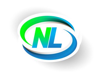 İlk harf NL logotype şirketi adı mavi ve yeşil renkli Swoosh tasarımı, modern logo konsepti. iş ve şirket kimliği için vektör logosu.