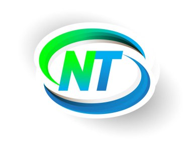 İlk harf NT logotype şirketi adı mavi ve yeşil renkli Swoosh tasarımı, modern logo konsepti. iş ve şirket kimliği için vektör logosu.